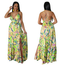 SC Sexy Print Backless Beach Maxi Dress YF-10418