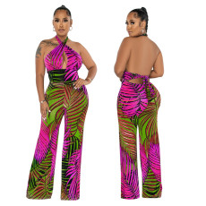 SC Sexy Backless Lace-Up Printed Jumpsuit YF-10417