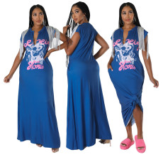 SC Plus Size Fashion Printed Tassel Maxi Dress OM-1581