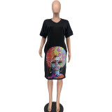 SC V-neck Fashion Print Midi Dress WAF-008286