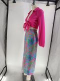 SC Fashion Tie Up Tops And Colorful Print Skirt 2 Piece Set SFY-2303