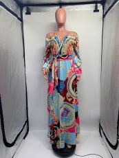 SC Fashion V Neck Long Sleeve Print Dress GDNY-2212