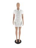 SC Fashion Button Lapel Neck Mini Dress IV-8379