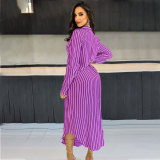 SC Long Sleeve Striped Printed Loose Casual Long Dress SFY-2301