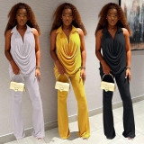SC Solid Color Sleeveless Tops And Flare Pant Two Piece Set MIL-L442
