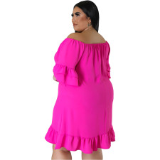 SC Plus Size Solid One Shoulder Ruffle Casual Dress SLF-7072