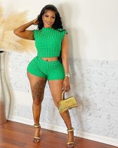 SC Solid Color Short Sleeve Shorts Two Piece Set OY-6502