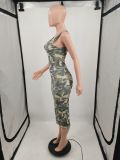 SC Camo Print Sleeveless Midi Dress (Without Hat) XMF-254