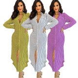 SC Long Sleeve Striped Printed Loose Casual Long Dress SFY-2301