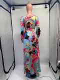 SC Fashion V Neck Long Sleeve Print Dress GDNY-2212