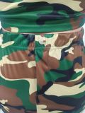 SC Camo Printed Short Sleeve And Split Skirt 2 Piece Set YUF-90116