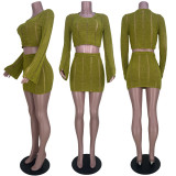 SC Long Sleeve Crop Tops And Skirt Two Piece Set MDF-5362