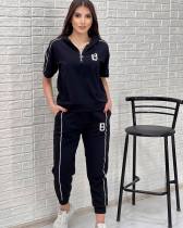 SC Hooded Embroidery Short Sleeve Two Piece Pant Set GYSF-2805