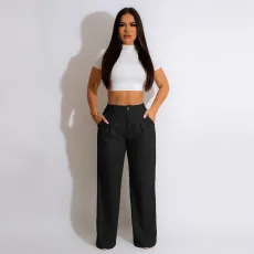 SC Fashion Solid Color Loose Straight Pants YS-S845