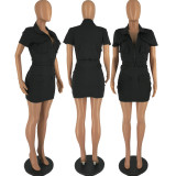SC Fashion Zip Pocket Solid Color Mini Dress FOSF-8348