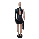 SC Sling Shoulder Long Sleeve Split Mini Dress BS-1338