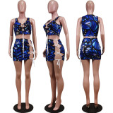 SC Fashion Sexy Printed Tie Up Vest Skirt Two Piece Set WY-86778