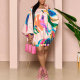 SC Plus Size One Shoulder Bat Sleeve Print Dress NY-10416