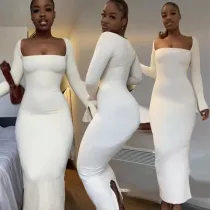 SC White Long Sleeve Maxi Dress WMEF-20666