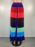 SC Fashion Contrast Color Pleated Long Skirt LSL-6509