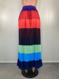 SC Fashion Contrast Color Pleated Long Skirt LSL-6509