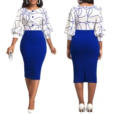 SC Elegant Fashion Print 3/4 Sleeve Midi Dress SMR-11918