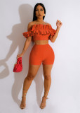 SC Solid Color One Shoulder Ruffle Slim Shorts Set GEYF-68576