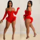 SC Sexy Wrap Chest Sequin Feather Bodysuit BY-6225