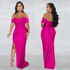 SC Sexy Wrap Chest Solid Color Maxi Dress BY-6218