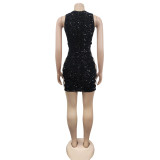 SC Sexy Sequin Sleeveless Hollow Mini Dress BY-6216