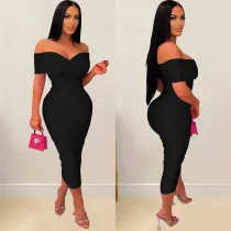 SC Sexy Cross Wrap Chest Cross Pleated Maxi Dress BY-6219