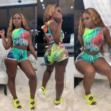 SC Tie Dye Print Hooded Two Piece Shorts Set SMD-23002