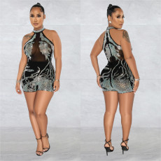 SC Mesh See Through Hot Drill Romper BY-6265