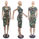SC Camo Print Split Skirt Two Piece Set YUF-10038