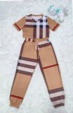 SC Fashion Stripe Crop Tops Slim Two Pants Piece Set QYLF-0024