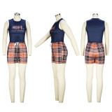 SC Plaid Print Sleeveless Shorts Two Piece Set XHSY-19563