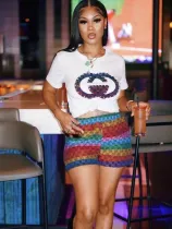 SC O Neck Print T Shirt And Short 2 Piece Set GDNY-1044