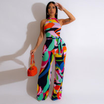 SC Plus Size Halter Print Jumpsuit NY-2705