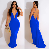 SC Sexy Deep V Neck Ruched Maxi Dress BY-6292