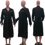SC Plus Size Solid Long Sleeve Shirt Dress Without Belt XYKF-9136