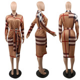 SC Stripe Print Tie Up Shirt Dress QYLF-0025