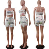 SC Letter Print Sling Two Piece Shorts Set WY-86776