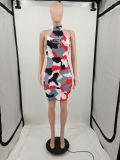 SC Fashion Camo Print Zipper Mini Dress YIM-324