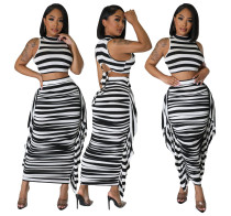 SC Fashion Black White Striped Vest And Skirt Two Piece Set BYMF-60868