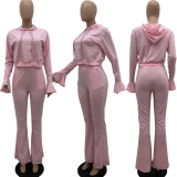 SC Solid Color Flare Sleeve Pants Hooded Two Piece Set XYKF-9248