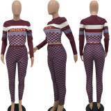 SC Letter Print Plaid Zipper Two Piece Pants Set XYKF-9238