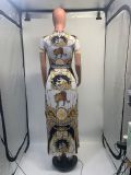 SC Printed High Waist Pleated Maxi Dress GDNY-2211