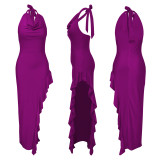 SC Halter Sexy Ruffle Maxi Dress YF-10440