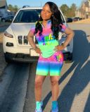 SC Tie Dye PINK Letter Print Sport Two Piece Set XYKF-9098