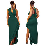 SC Halter Sexy Ruffle Maxi Dress YF-10440